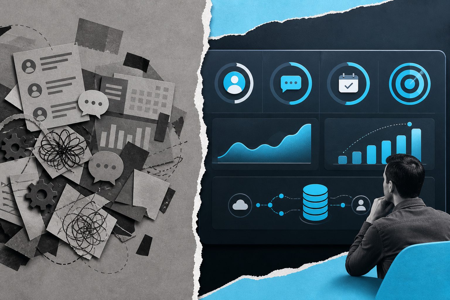 Pilot dashboard showing automated sales development systems metrics: account fit, reply quality, meetings, opportunities, and CRM sync