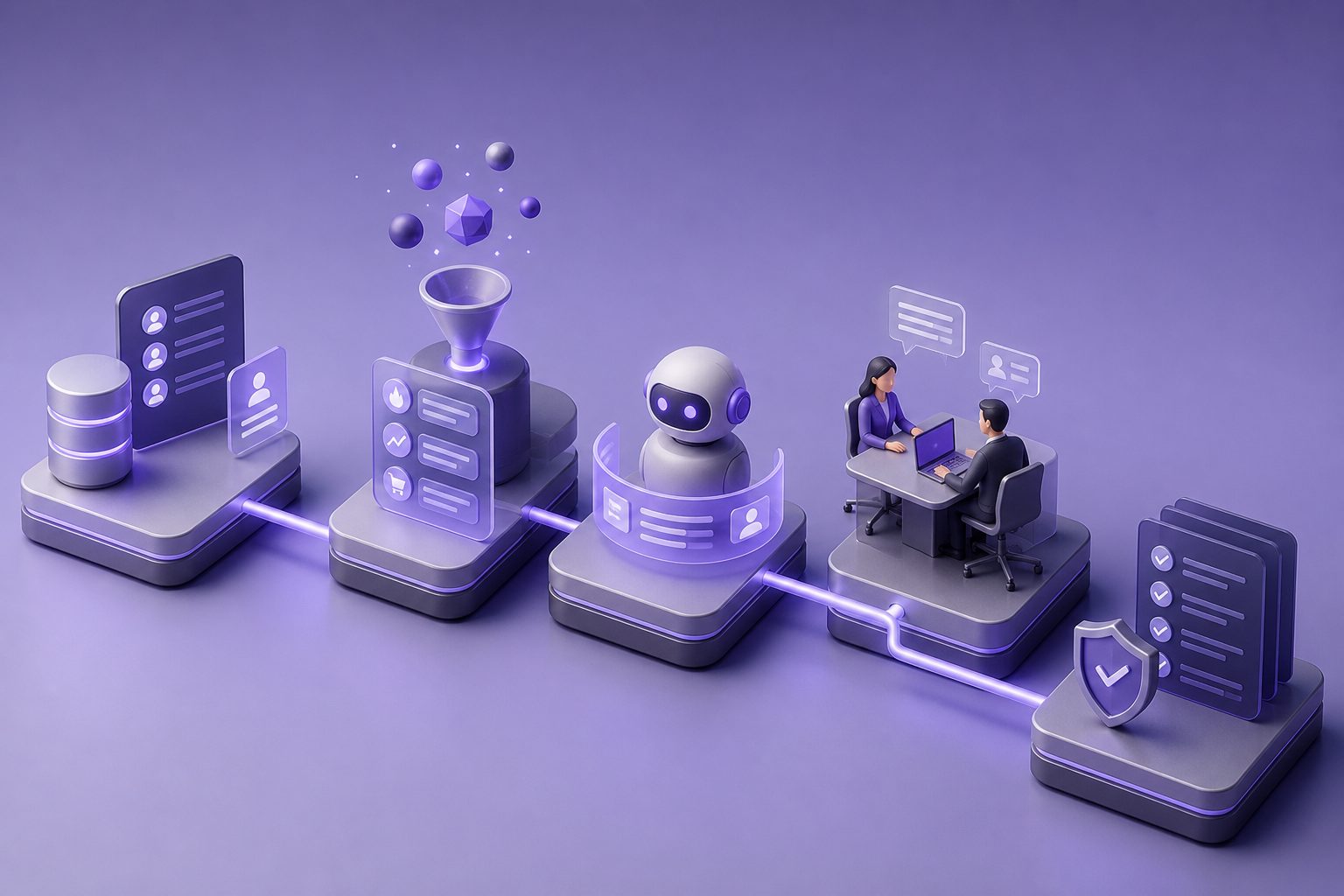 AI sales agent workflow showing CRM data, buyer signals, human handoff, and audit logs