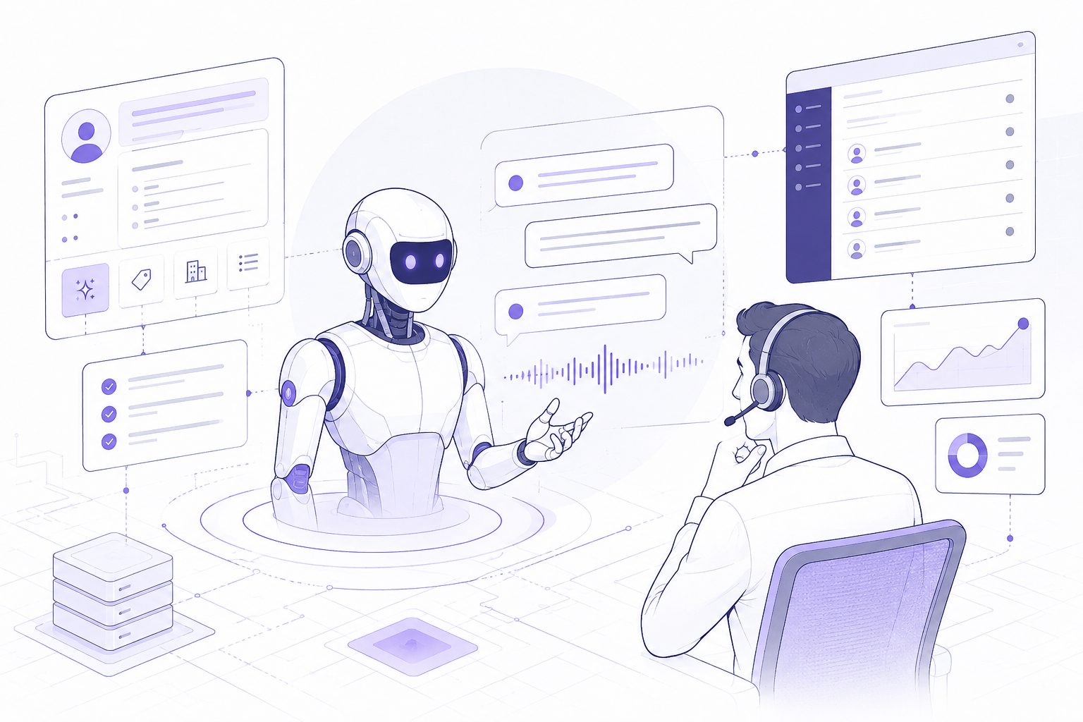 AI sales agent executing scripted discovery questions and CRM updates
