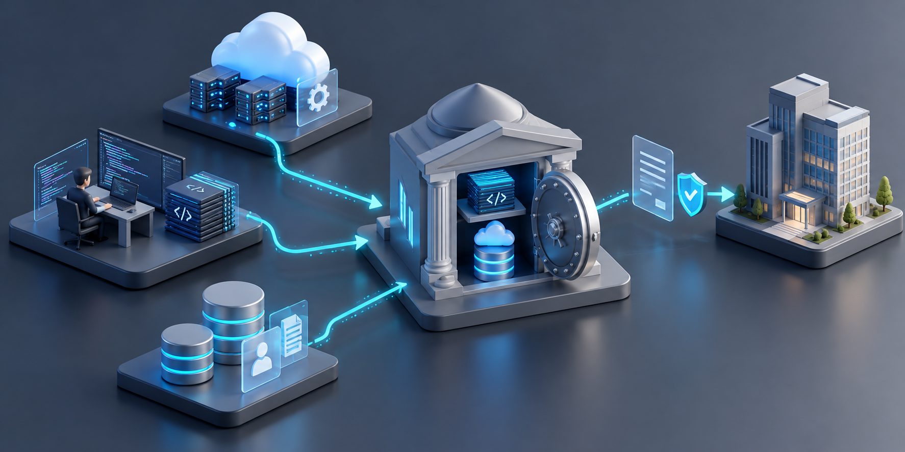 SaaS vendor source code escrow clause showing code, cloud infrastructure, and customer data held by an independent escrow agent